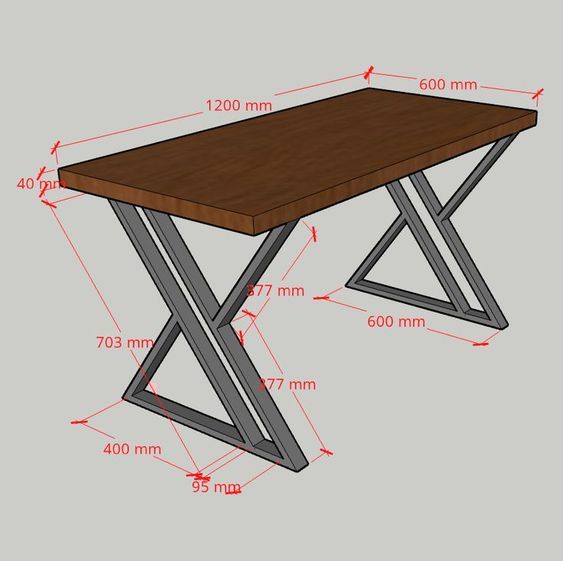 Projeto de mesa industrial com medidas
